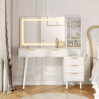 Coiffeuse à cannelures de 48 pouces avec miroir et lumières, table de maquillage moderne avec miroir éclairé à 36 LED, 3 modes de couleur, prise intégrée