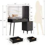 Coiffeuse à cannelures de 48 pouces avec miroir et lumières, table de maquillage moderne avec miroir éclairé à 36 LED, 3 modes de couleur, prise intégrée