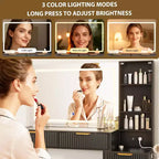 Coiffeuse à cannelures de 48 pouces avec miroir et lumières, table de maquillage moderne avec miroir éclairé à 36 LED, 3 modes de couleur, prise intégrée