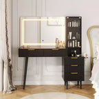 Coiffeuse à cannelures de 48 pouces avec miroir et lumières, table de maquillage moderne avec miroir éclairé à 36 LED, 3 modes de couleur, prise intégrée