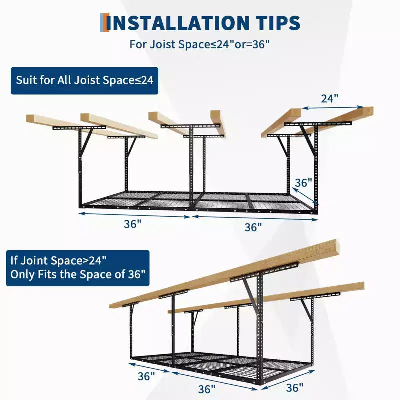 Étagères de Rangement Suspendues pour Garage 270 kg de Capacité, Étagères de Plafond Métalliques Robustes