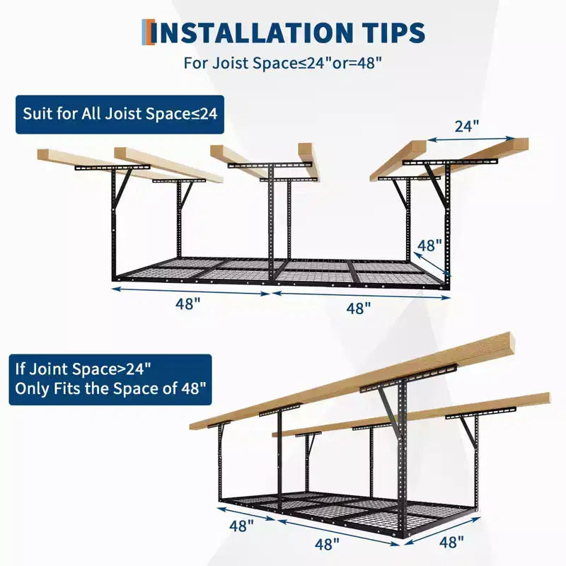 Étagères de Rangement Suspendues pour Garage 270 kg de Capacité, Étagères de Plafond Métalliques Robustes