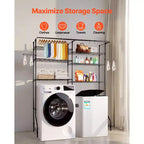 Étagères de rangement pour lave-linge et sèche-linge VEVOR, séchoir à linge à 6 niveaux avec tringle à cintres et crochets, étagères pour lave-linge à deux rangées pour économiser l'espace, noir