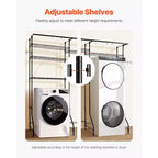 Étagères de rangement pour lave-linge et sèche-linge VEVOR, séchoir à linge à 6 niveaux avec tringle à cintres et crochets, étagères pour lave-linge à deux rangées pour économiser l'espace, noir