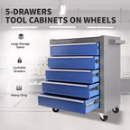 Servante d'atelier 5 tiroirs sur roulettes avec partie supérieure amovible, Boîte à outils en acier robuste