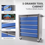 Servante d'atelier 5 tiroirs sur roulettes avec partie supérieure amovible, Boîte à outils en acier robuste