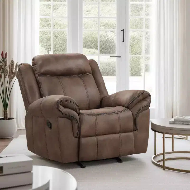 Fauteuil inclinable planeur manuel Ryal Hampton, similicuir marron, accoudoirs rembourrés