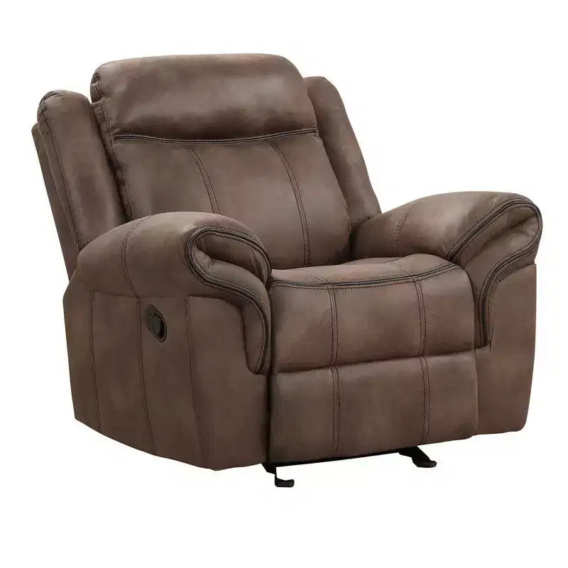 Fauteuil inclinable planeur manuel Ryal Hampton, similicuir marron, accoudoirs rembourrés