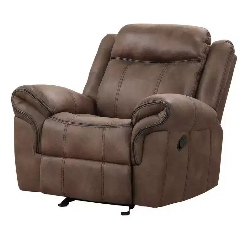 Fauteuil inclinable planeur manuel Ryal Hampton, similicuir marron, accoudoirs rembourrés