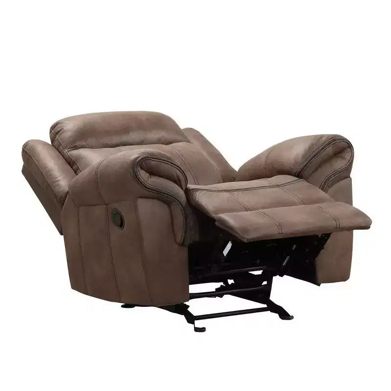 Fauteuil inclinable planeur manuel Ryal Hampton, similicuir marron, accoudoirs rembourrés
