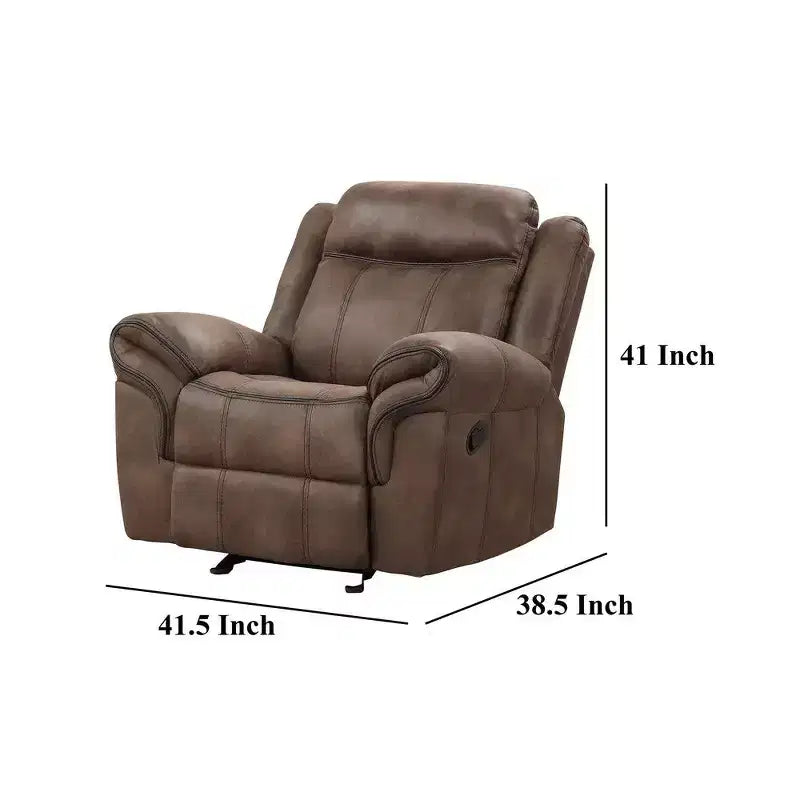 Fauteuil inclinable planeur manuel Ryal Hampton, similicuir marron, accoudoirs rembourrés