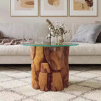 Table basse marron Teck massif Bois flotté Table basse moyenne