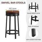 Ensemble de 2 tabourets de bar, hauteur 61 cm, revêtement en cuir PU et cadre en métal noir, tabourets de bar ronds sans dossier pour îlot de cuisine, salle à manger, bar à domicile