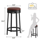 Ensemble de 2 tabourets de bar, hauteur 61 cm, revêtement en cuir PU et cadre en métal noir, tabourets de bar ronds sans dossier pour îlot de cuisine, salle à manger, bar à domicile