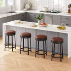 Ensemble de 2 tabourets de bar, hauteur 61 cm, revêtement en cuir PU et cadre en métal noir, tabourets de bar ronds sans dossier pour îlot de cuisine, salle à manger, bar à domicile