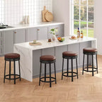 Ensemble de 2 tabourets de bar, hauteur 61 cm, revêtement en cuir PU et cadre en métal noir, tabourets de bar ronds sans dossier pour îlot de cuisine, salle à manger, bar à domicile