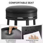 Ensemble de 2 tabourets de bar, hauteur 61 cm, revêtement en cuir PU et cadre en métal noir, tabourets de bar ronds sans dossier pour îlot de cuisine, salle à manger, bar à domicile