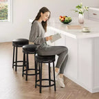 Ensemble de 2 tabourets de bar, hauteur 61 cm, revêtement en cuir PU et cadre en métal noir, tabourets de bar ronds sans dossier pour îlot de cuisine, salle à manger, bar à domicile