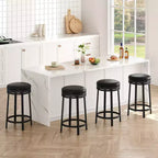 Ensemble de 2 tabourets de bar, hauteur 61 cm, revêtement en cuir PU et cadre en métal noir, tabourets de bar ronds sans dossier pour îlot de cuisine, salle à manger, bar à domicile