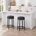 Bar Stools Set, 24-Inch Height PU Leather Upholstered and Black Metal Frame, Backless Round Bar Stools for Kitchen Island Dining Room Home Bar
