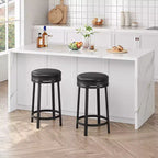 Bar Stools Set, 24-Inch Height PU Leather Upholstered and Black Metal Frame, Backless Round Bar Stools for Kitchen Island Dining Room Home Bar