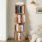 Étagère rotative en bois, Présentoir 4 niveaux à 360 degrés, Bibliothèque sur pied, Organisateur de rangement multifonctionnel, Adapté au salon/chambre à coucher
