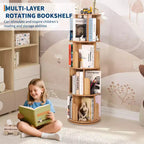 Étagère rotative en bois, Présentoir 4 niveaux à 360 degrés, Bibliothèque sur pied, Organisateur de rangement multifonctionnel, Adapté au salon/chambre à coucher