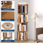 Étagère rotative en bois, Présentoir 4 niveaux à 360 degrés, Bibliothèque sur pied, Organisateur de rangement multifonctionnel, Adapté au salon/chambre à coucher
