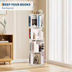 Étagère rotative en bois, Présentoir 4 niveaux à 360 degrés, Bibliothèque sur pied, Organisateur de rangement multifonctionnel, Adapté au salon/chambre à coucher