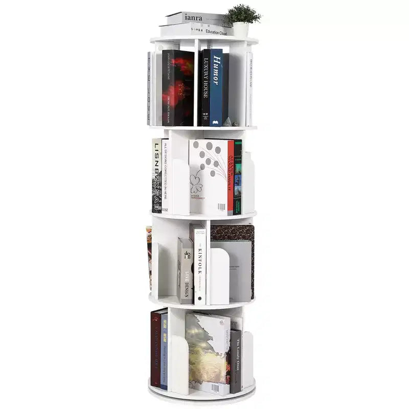 Wooden Rotating Bookshelf, 4 Tier 360 Degree Display, Floor-Standing Bookcase, Multi-Functional Storage Organizer, Suitable for Living RoomBedroom