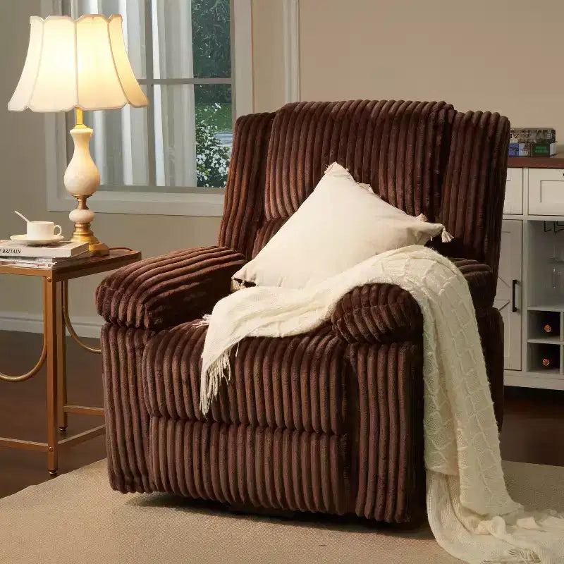 Fauteuil inclinable en velours côtelé, Canapé inclinable manuel avec poignée, accoudoirs rembourrés, rembourrage épais, poche latérale, capacité de 180 kg