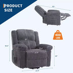Fauteuil inclinable en velours côtelé, Canapé inclinable manuel avec poignée, accoudoirs rembourrés, rembourrage épais, poche latérale, capacité de 180 kg