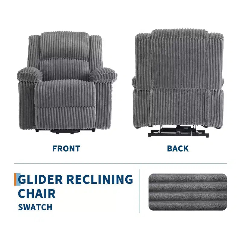 Fauteuil inclinable en velours côtelé, Canapé inclinable manuel avec poignée, accoudoirs rembourrés, rembourrage épais, poche latérale, capacité de 180 kg