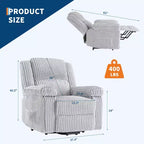 Fauteuil inclinable en velours côtelé, Canapé inclinable manuel avec poignée, accoudoirs rembourrés, rembourrage épais, poche latérale, capacité de 180 kg