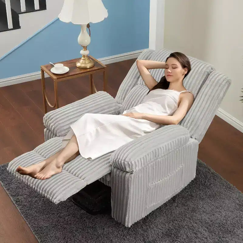 Fauteuil inclinable en velours côtelé, Canapé inclinable manuel avec poignée, accoudoirs rembourrés, rembourrage épais, poche latérale, capacité de 180 kg