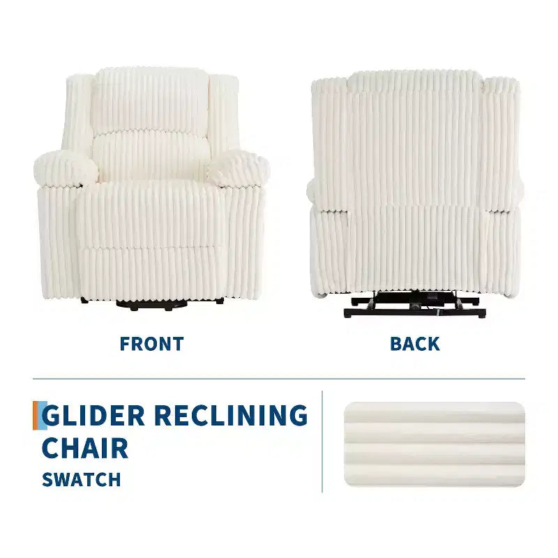 Fauteuil inclinable en velours côtelé, Canapé inclinable manuel avec poignée, accoudoirs rembourrés, rembourrage épais, poche latérale, capacité de 180 kg
