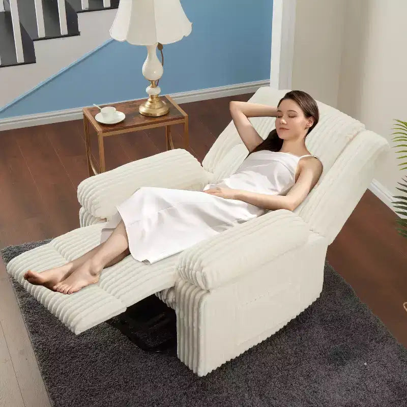 Fauteuil inclinable en velours côtelé, Canapé inclinable manuel avec poignée, accoudoirs rembourrés, rembourrage épais, poche latérale, capacité de 180 kg