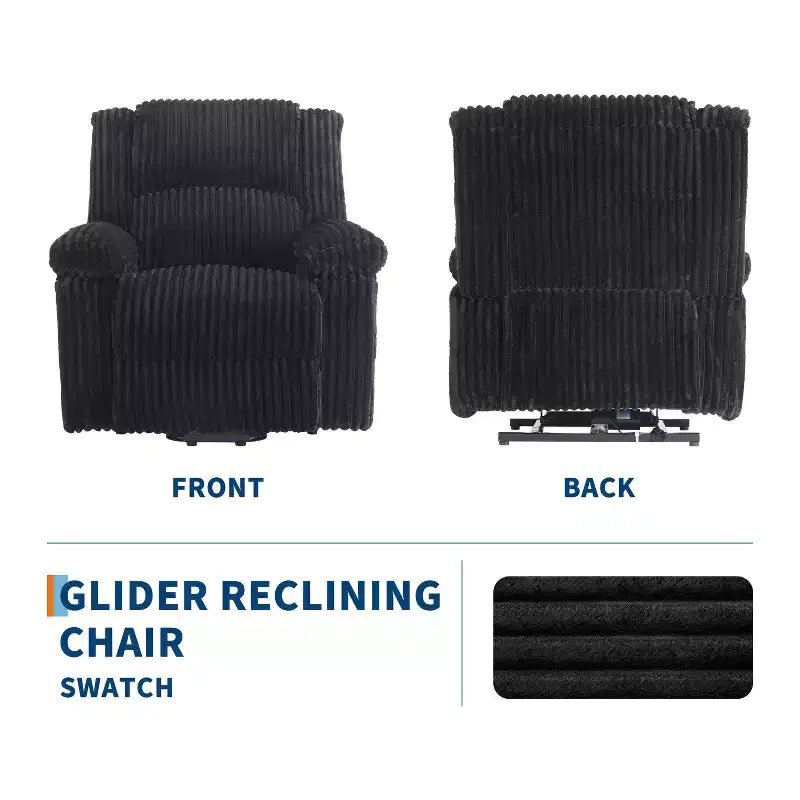 Fauteuil inclinable en velours côtelé, Canapé inclinable manuel avec poignée, accoudoirs rembourrés, rembourrage épais, poche latérale, capacité de 180 kg