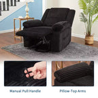 Fauteuil inclinable en velours côtelé, Canapé inclinable manuel avec poignée, accoudoirs rembourrés, rembourrage épais, poche latérale, capacité de 180 kg