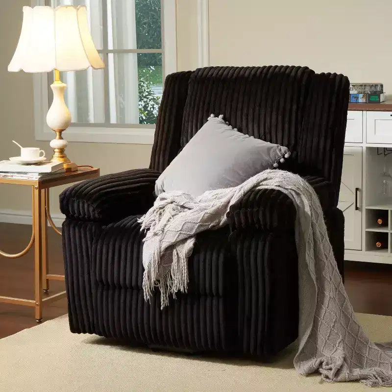 Fauteuil inclinable en velours côtelé, Canapé inclinable manuel avec poignée, accoudoirs rembourrés, rembourrage épais, poche latérale, capacité de 180 kg