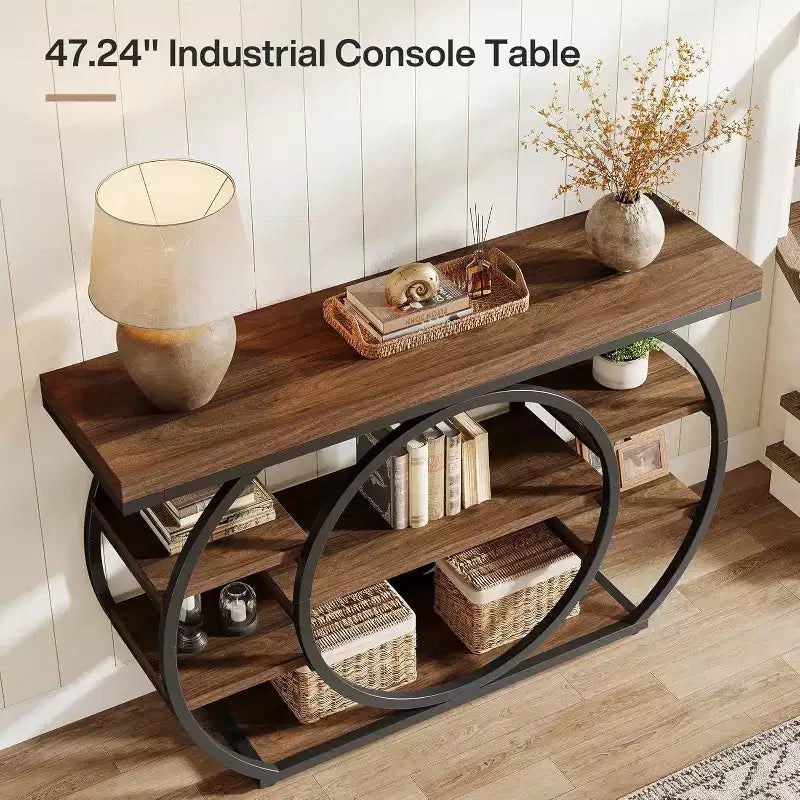 Lantine 47 Console Tables, Table d'entrée industrielle à 5 niveaux, Table de canapé étroite derrière le canapé pour le salon, le couloir, le foyer
