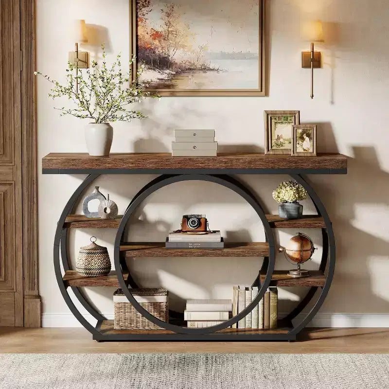 Lantine 47 Console Tables, Table d'entrée industrielle à 5 niveaux, Table de canapé étroite derrière le canapé pour le salon, le couloir, le foyer