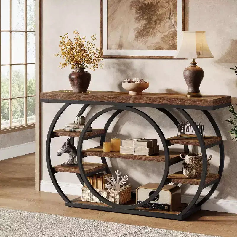 Lantine 47 Console Tables, Table d'entrée industrielle à 5 niveaux, Table de canapé étroite derrière le canapé pour le salon, le couloir, le foyer