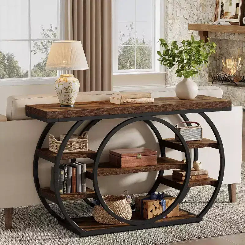 Lantine 47 Console Tables, Table d'entrée industrielle à 5 niveaux, Table de canapé étroite derrière le canapé pour le salon, le couloir, le foyer