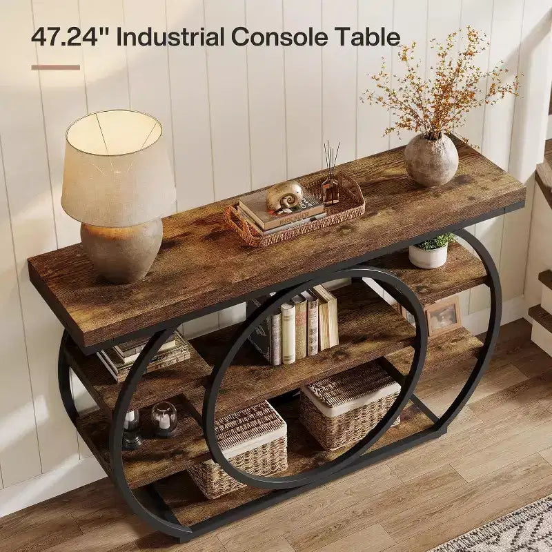 Lantine 47 Console Tables, Table d'entrée industrielle à 5 niveaux, Table de canapé étroite derrière le canapé pour le salon, le couloir, le foyer