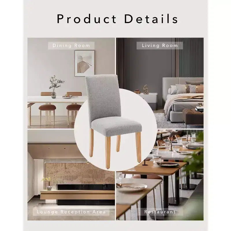 Lot de 2 chaises de salle à manger modernes en tissu rembourré avec dossier incurvé et pieds en bois, chaises d'appoint confortables pour la cuisine et la salle à manger