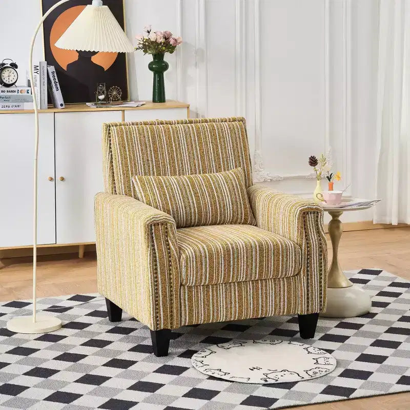 Fauteuil de salon Okak style mi-siècle en tissu rayé avec clous décoratifs, fauteuil d'appoint de lecture pour salons, zones de détente