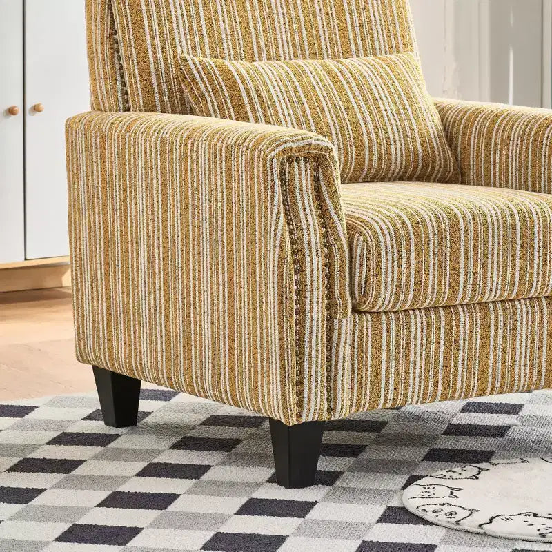 Fauteuil de salon Okak style mi-siècle en tissu rayé avec clous décoratifs, fauteuil d'appoint de lecture pour salons, zones de détente