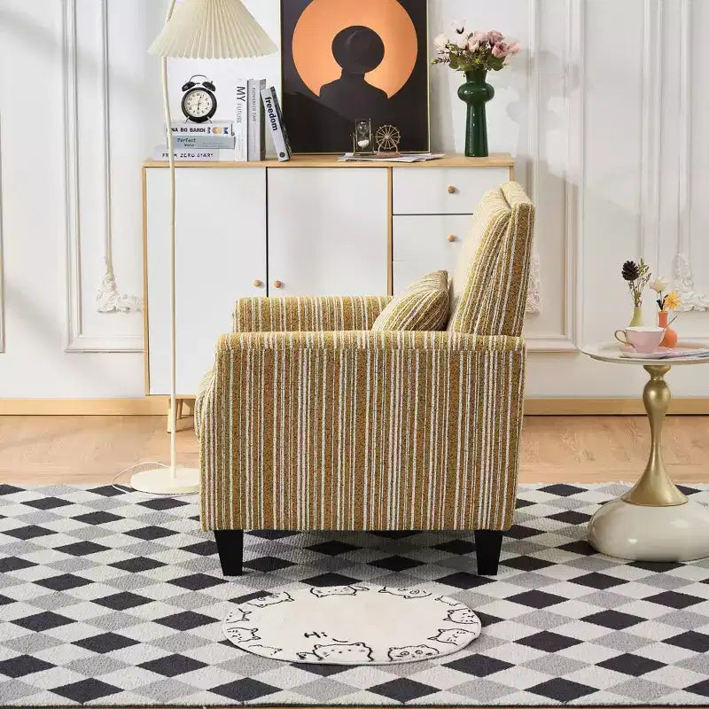 Fauteuil de salon Okak style mi-siècle en tissu rayé avec clous décoratifs, fauteuil d'appoint de lecture pour salons, zones de détente