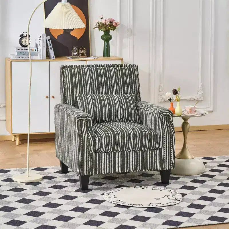 Fauteuil de salon Okak style mi-siècle en tissu rayé avec clous décoratifs, fauteuil d'appoint de lecture pour salons, zones de détente